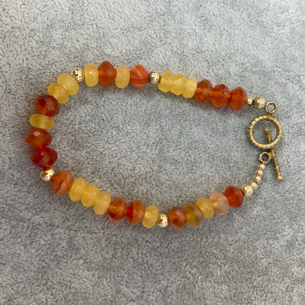 Handmade beaded glass bracelet amber yellow orange brown - Picture 2 of 2